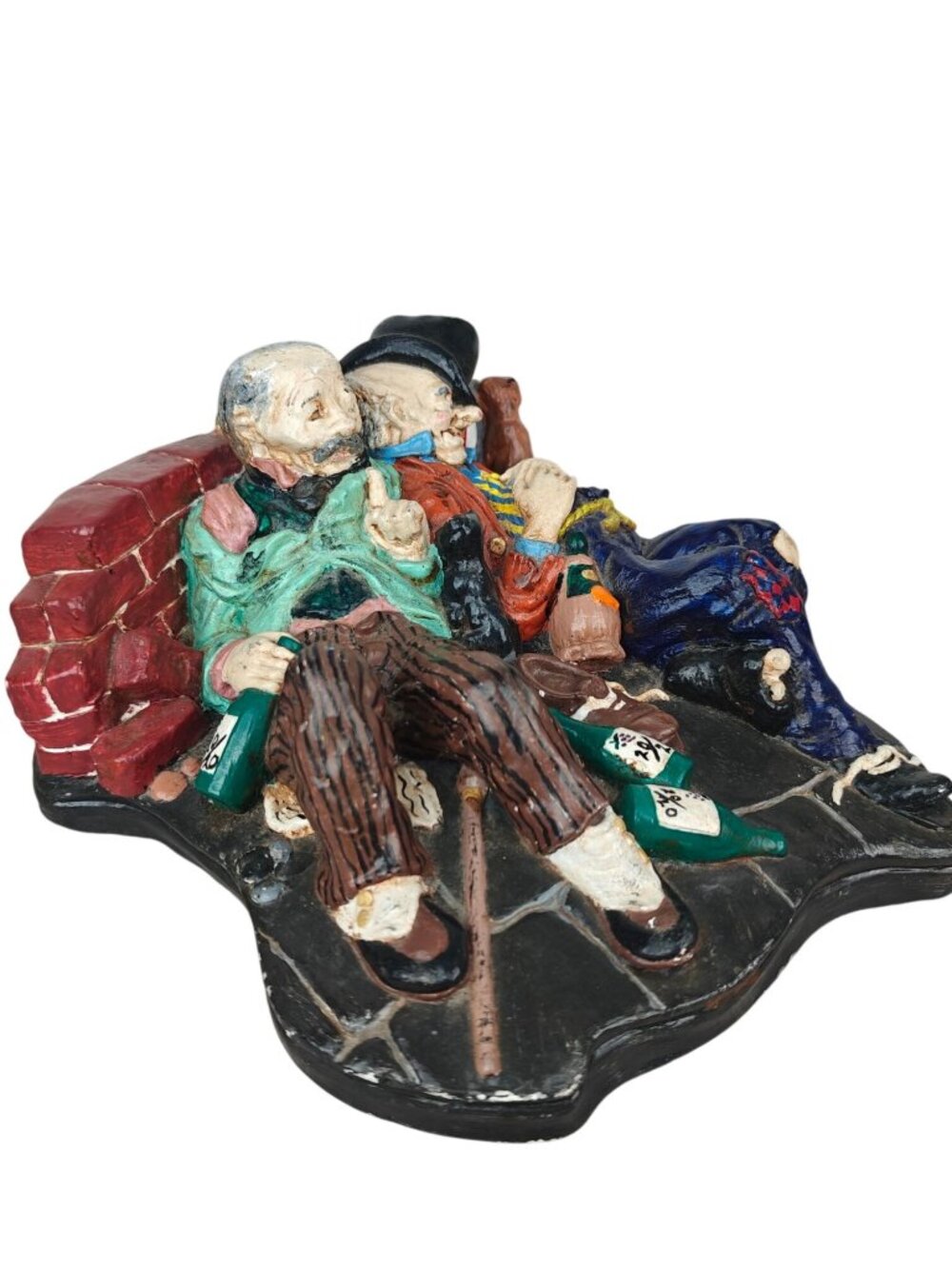 Vintage Hobo Tramps Ceramic Mold Hand-Painted Figurine Scene 9"